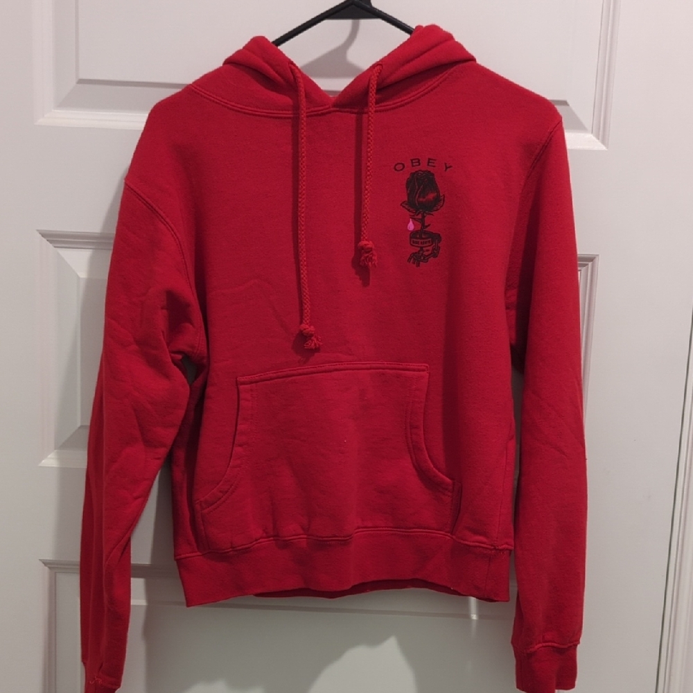 Obey Red Hoodie with A Rose On The Chest And A Rose On The Back Size Small